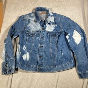 Vintage Levi's Denim Trucker Jacket Small e Paper Patch 70s 80s Bleach Clouds
